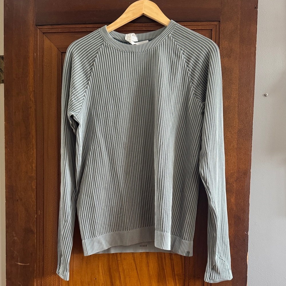 lululemon athletica Gray & White Striped Crewneck Top